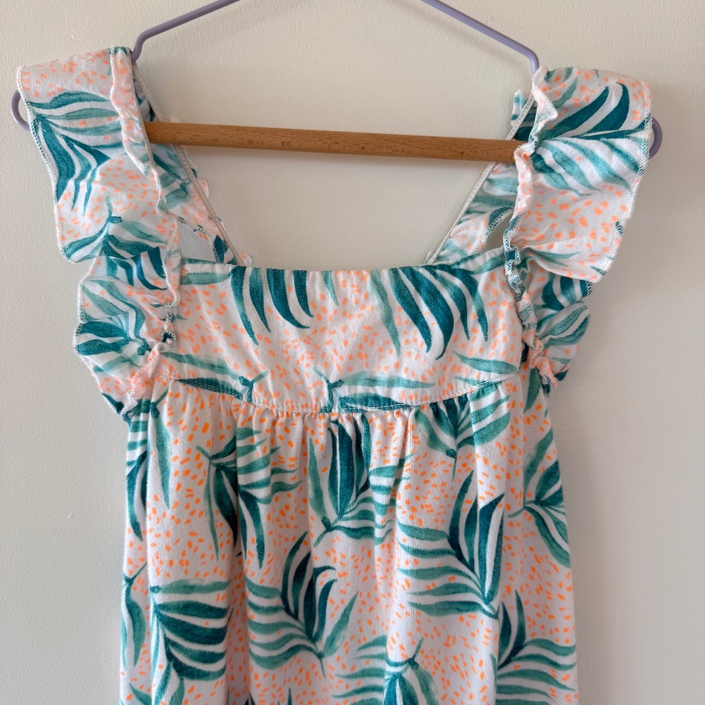 Zara Girls Tropical Palm Leaf Ruffle Tiered Summer Dress Green Orange 3-4Y - Picture 3 of 9